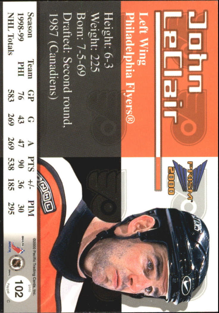 1999-00 Pacific Prism Holographic Mirror #102 John LeClair back image