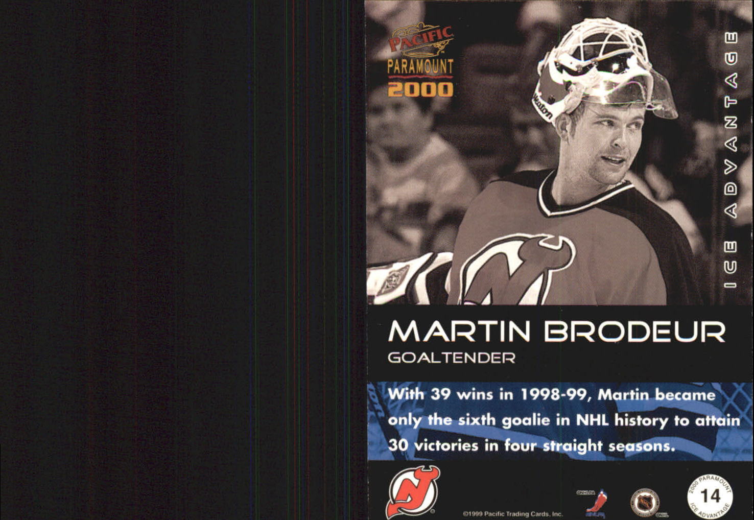 1999-00 Paramount Ice Advantage #14 Martin Brodeur back image