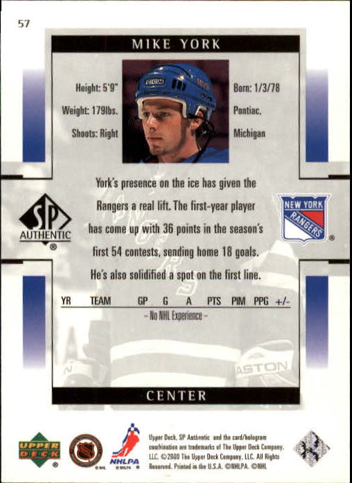 1999-00 SP Authentic #57 Mike York back image