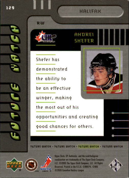 1999-00 SP Authentic #129 Andrei Shefer RC back image