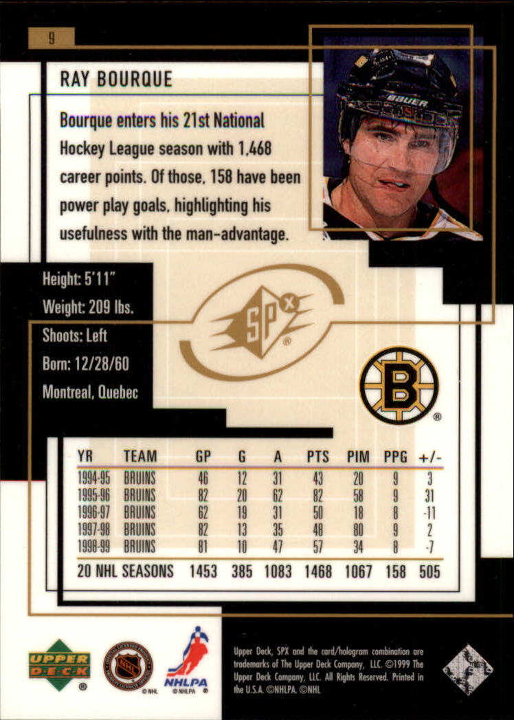 1999-00 SPx #9 Ray Bourque back image