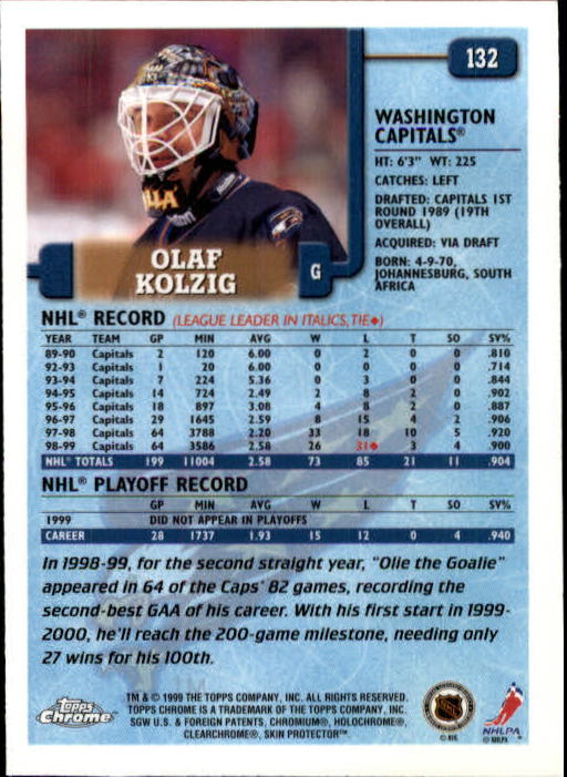 1999-00 Topps #132 Olaf Kolzig back image