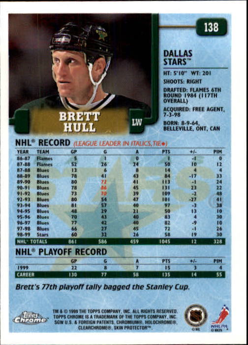 1999-00 Topps #138 Brett Hull back image