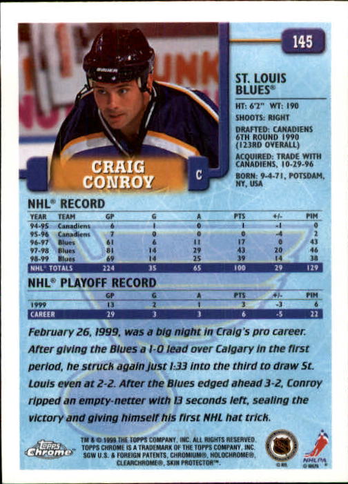 1999-00 Topps #145 Craig Conroy back image