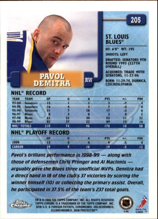 1999-00 Topps #205 Pavol Demitra back image