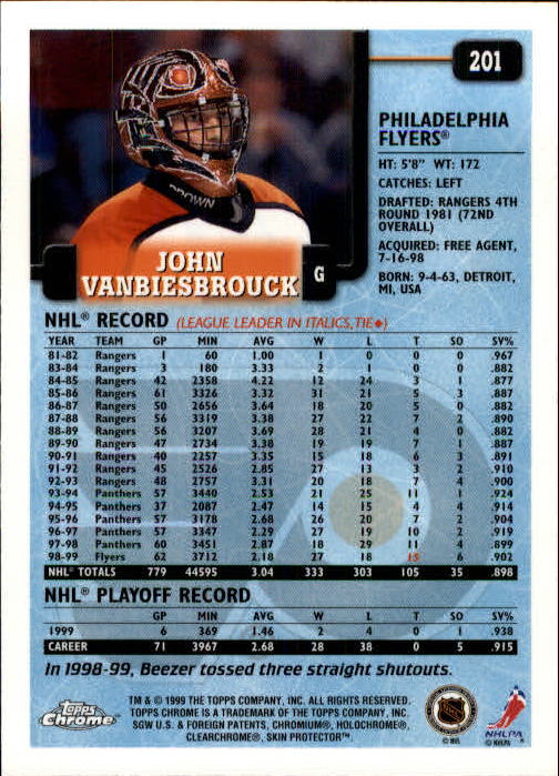 1999-00 Topps Chrome #201 John Vanbiesbrouck back image