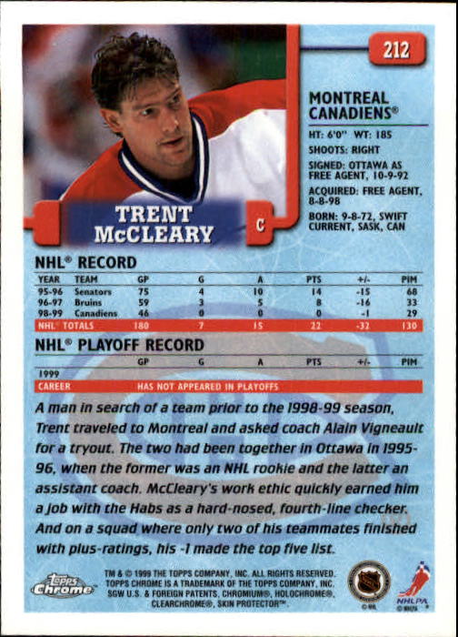 1999-00 Topps Chrome #212 Trent McCleary back image