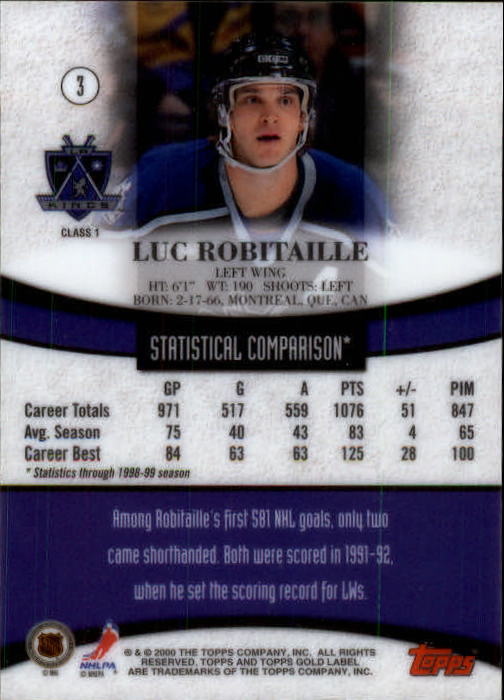 1999-00 Topps Gold Label Class 1 #3 Luc Robitaille back image