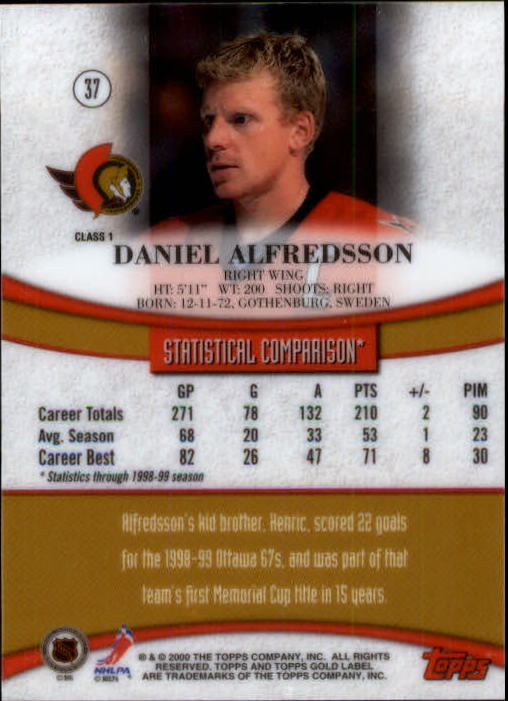 1999-00 Topps Gold Label Class 1 #37 Daniel Alfredsson back image