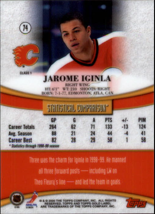 1999-00 Topps Gold Label Class 1 #74 Jarome Iginla back image