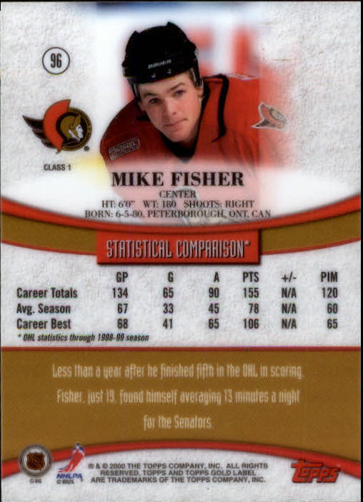 1999-00 Topps Gold Label Class 1 #96 Mike Fisher RC back image