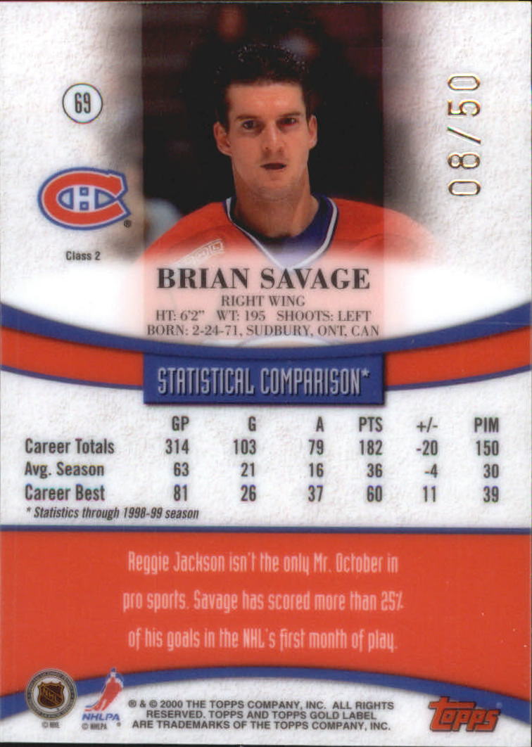 1999-00 Topps Gold Label Class 2 Red #69 Brian Savage back image