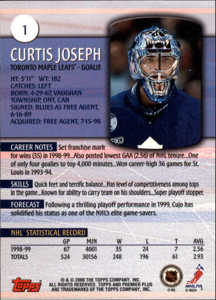 1999-00 Topps Premier Plus #1 Curtis Joseph back image