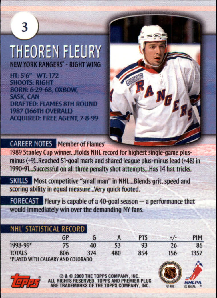 1999-00 Topps Premier Plus #3 Theo Fleury back image