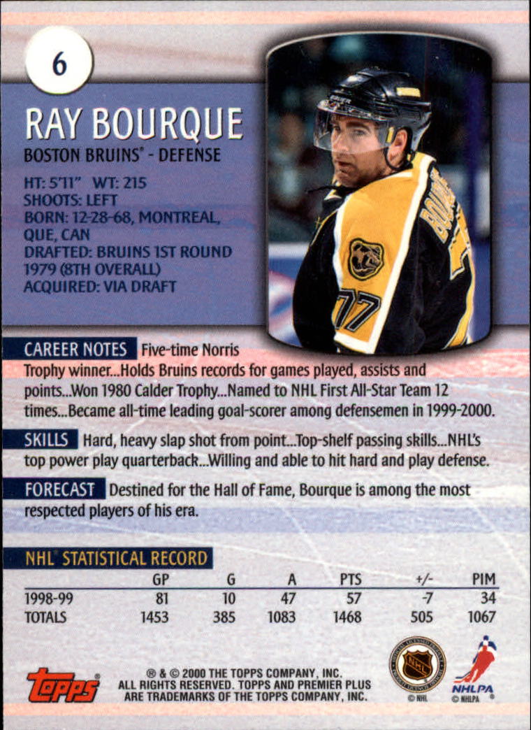 1999-00 Topps Premier Plus #6 Ray Bourque back image