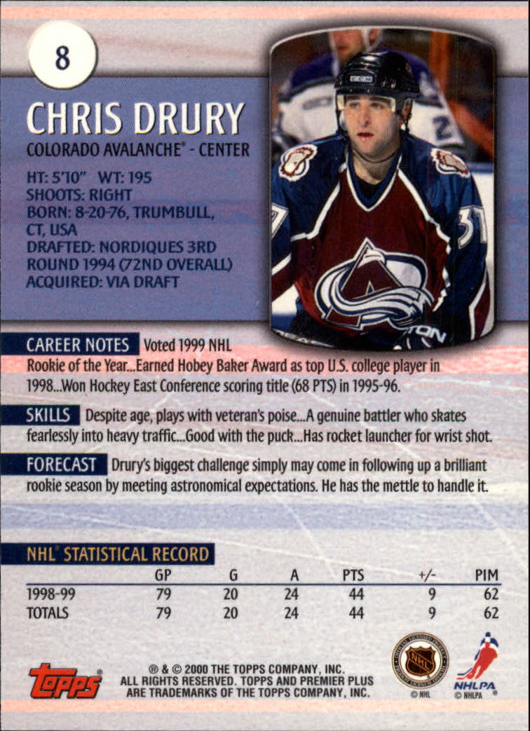 1999-00 Topps Premier Plus #8 Chris Drury back image