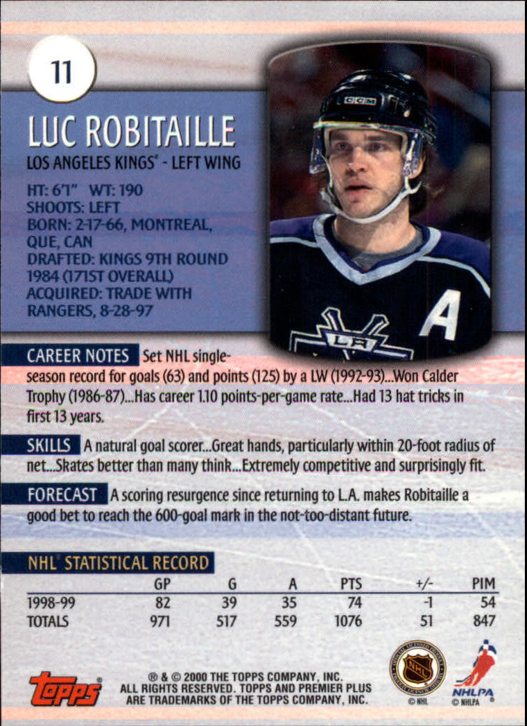 1999-00 Topps Premier Plus #11 Luc Robitaille back image