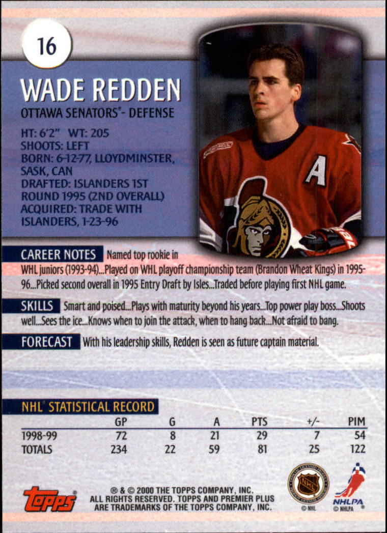1999-00 Topps Premier Plus #16 Wade Redden back image