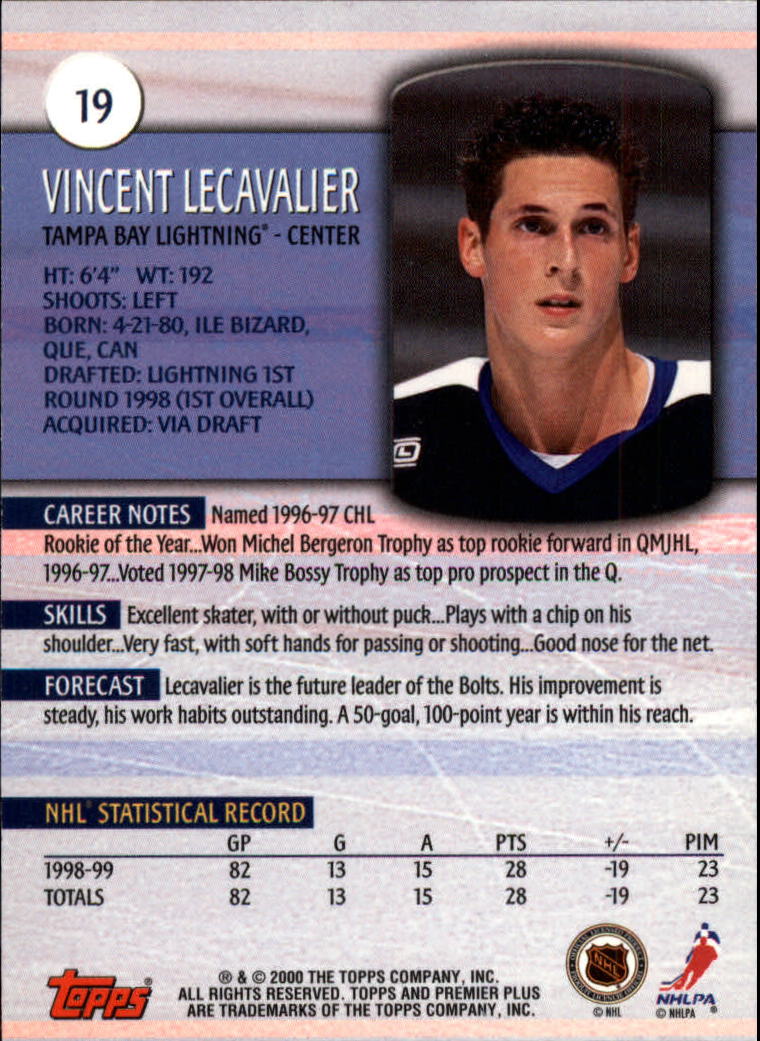 1999-00 Topps Premier Plus #19 Vincent Lecavalier back image