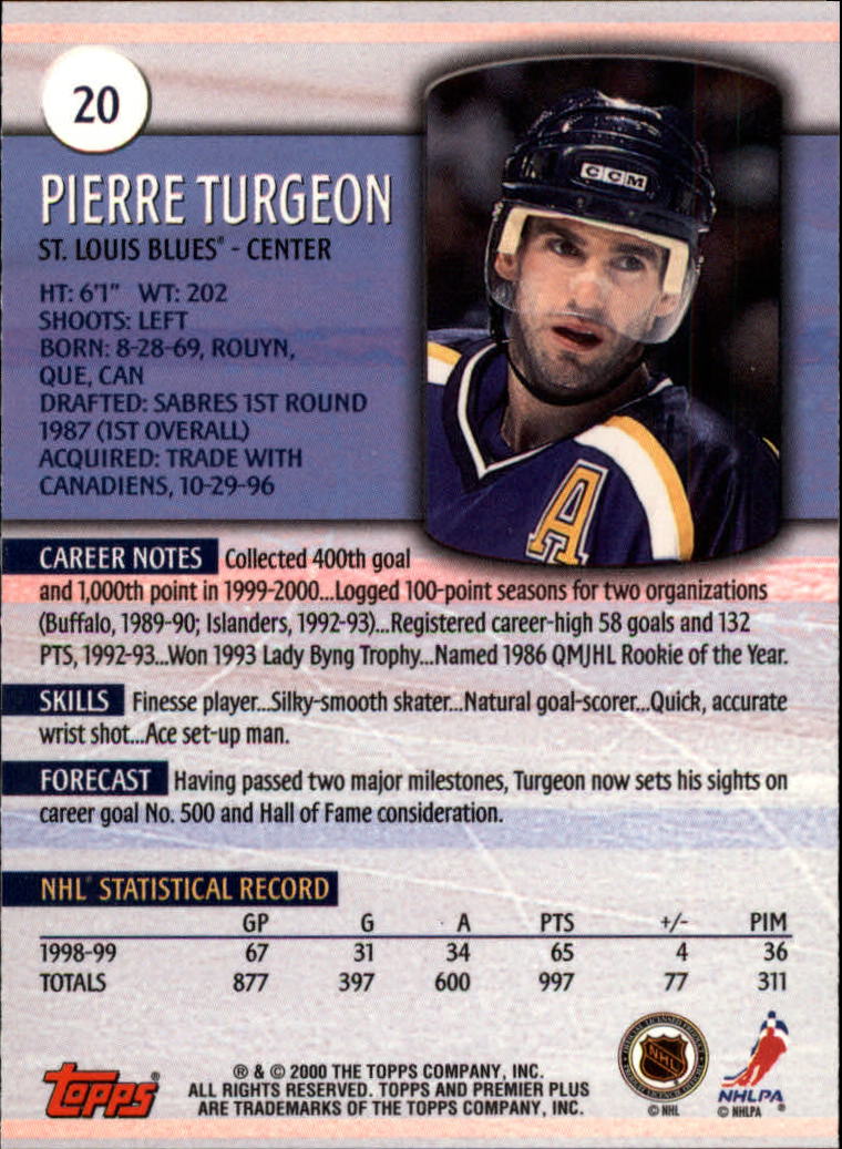 1999-00 Topps Premier Plus #20 Pierre Turgeon back image