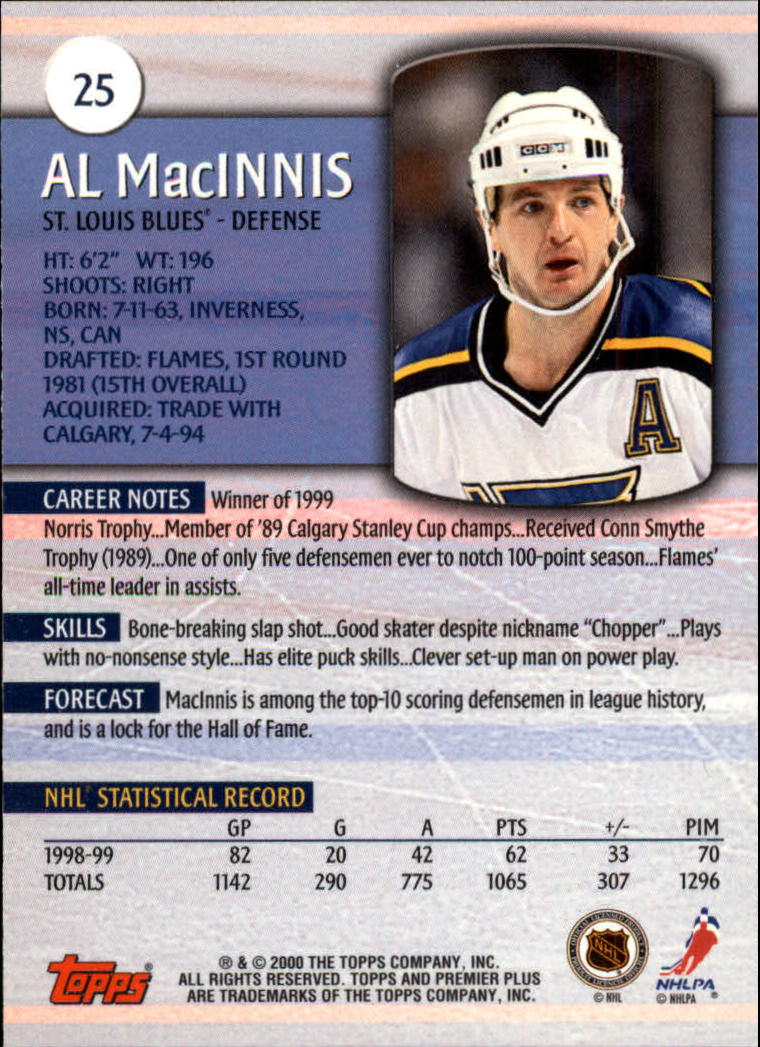 1999-00 Topps Premier Plus #25 Al MacInnis back image