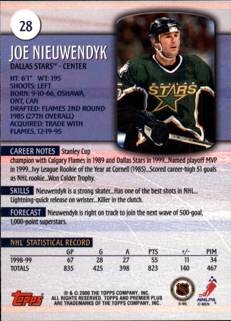 1999-00 Topps Premier Plus #28 Joe Nieuwendyk back image