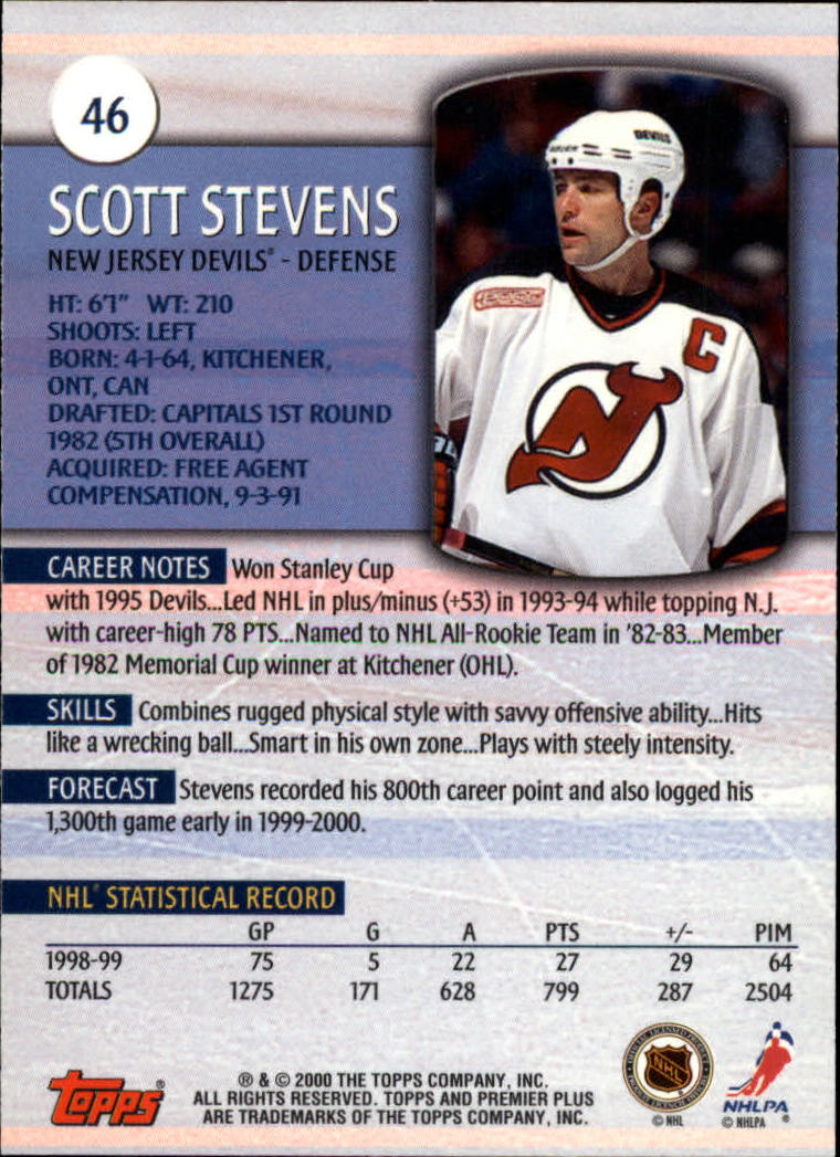 1999-00 Topps Premier Plus #46 Scott Stevens back image