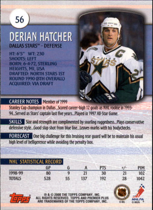 1999-00 Topps Premier Plus #56 Derian Hatcher back image