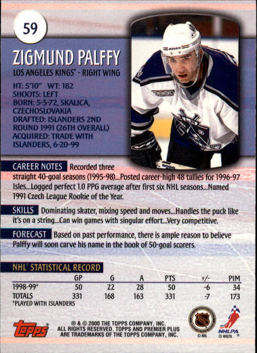 1999-00 Topps Premier Plus #59 Zigmund Palffy back image
