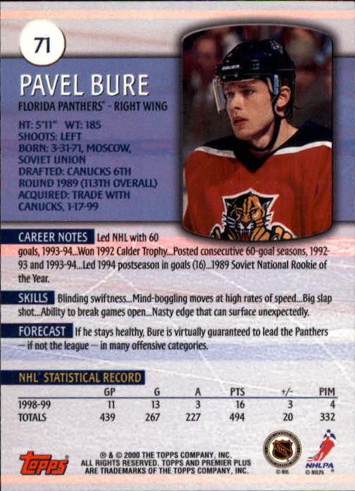 1999-00 Topps Premier Plus #71 Pavel Bure back image