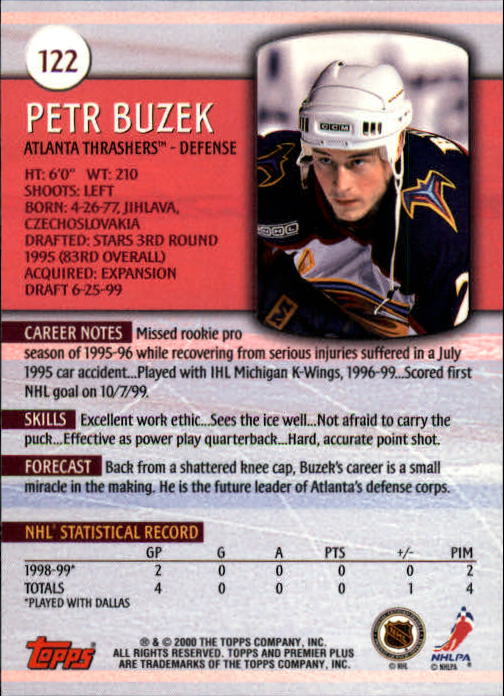 1999-00 Topps Premier Plus #122 Petr Buzek back image