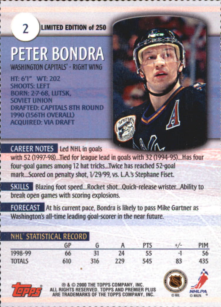 1999-00 Topps Premier Plus Foil Parallel #2 Peter Bondra back image