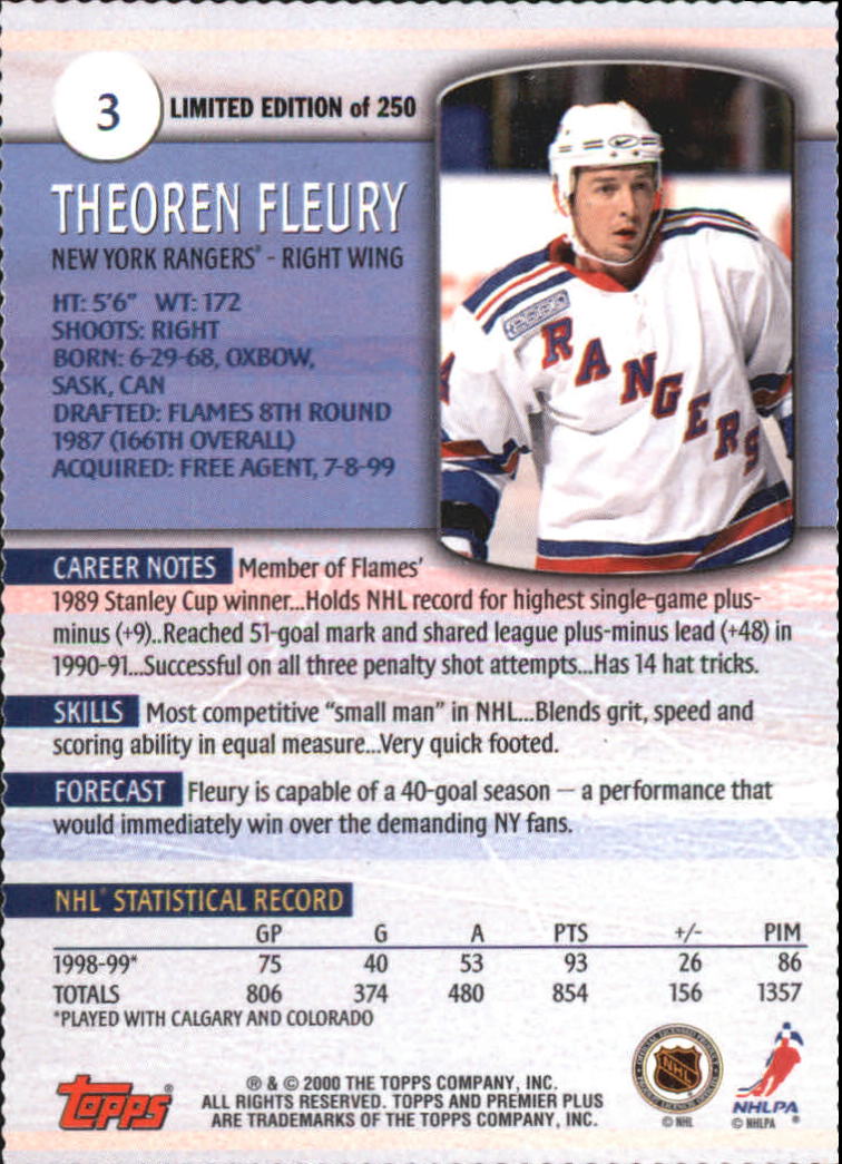 1999-00 Topps Premier Plus Foil Parallel #3 Theo Fleury back image