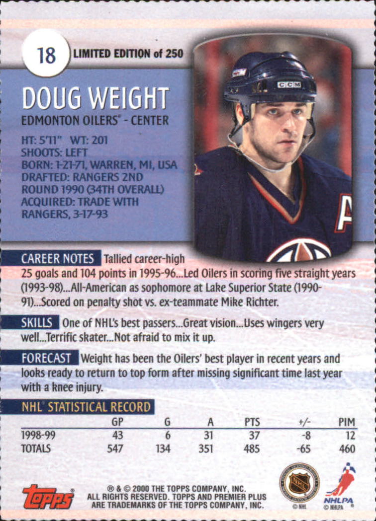 1999-00 Topps Premier Plus Foil Parallel #18 Doug Weight back image