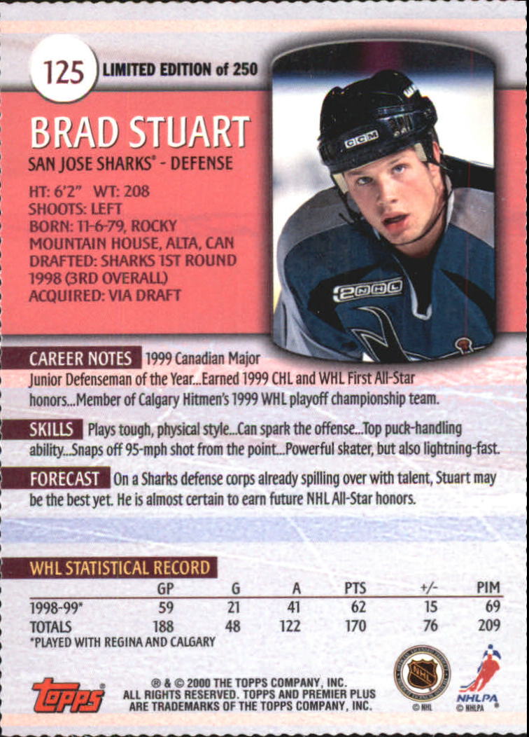 1999-00 Topps Premier Plus Foil Parallel #125 Brad Stuart back image