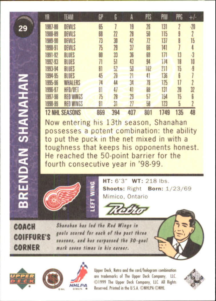 1999-00 Upper Deck Retro #29 Brendan Shanahan back image