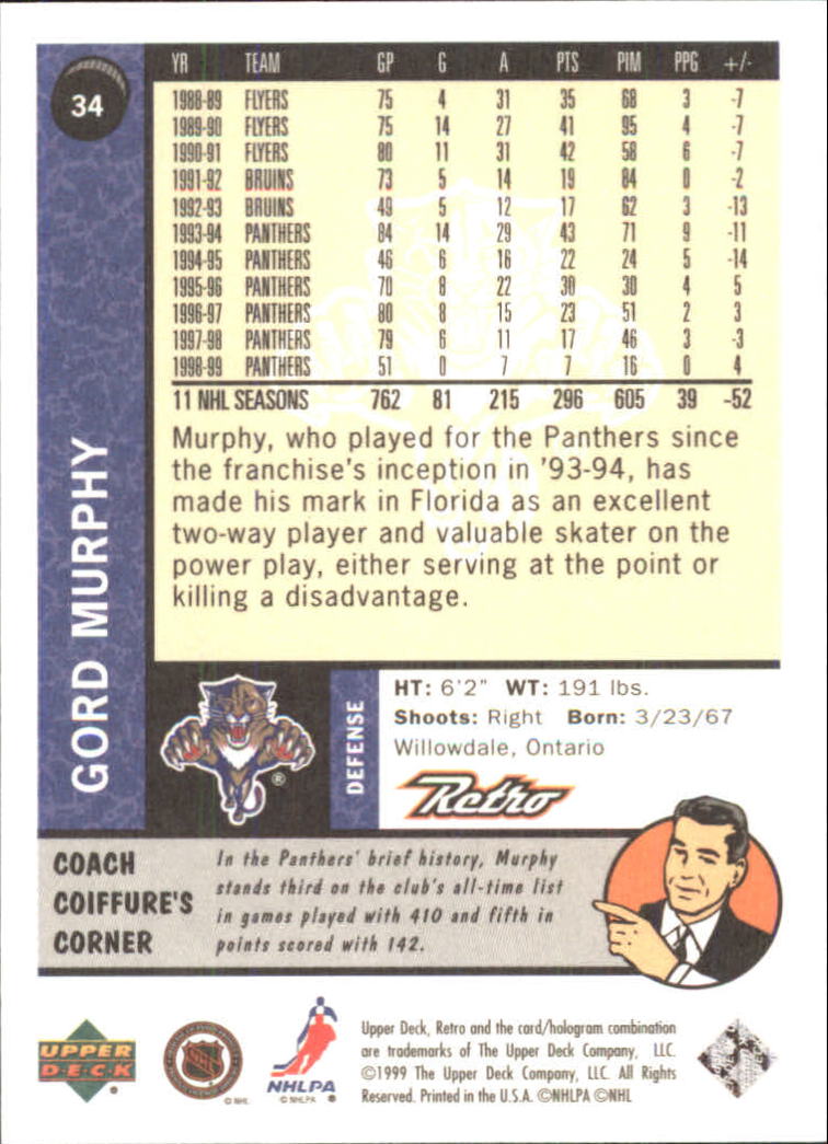 1999-00 Upper Deck Retro #34 Gord Murphy back image