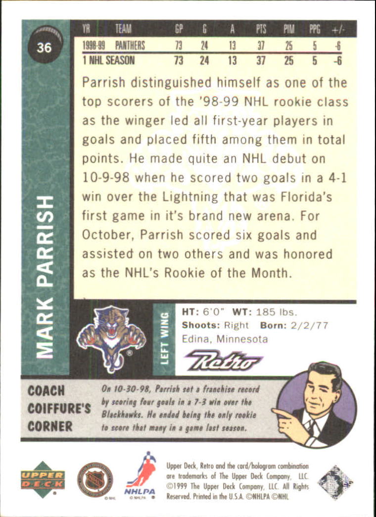 1999-00 Upper Deck Retro #36 Mark Parrish back image