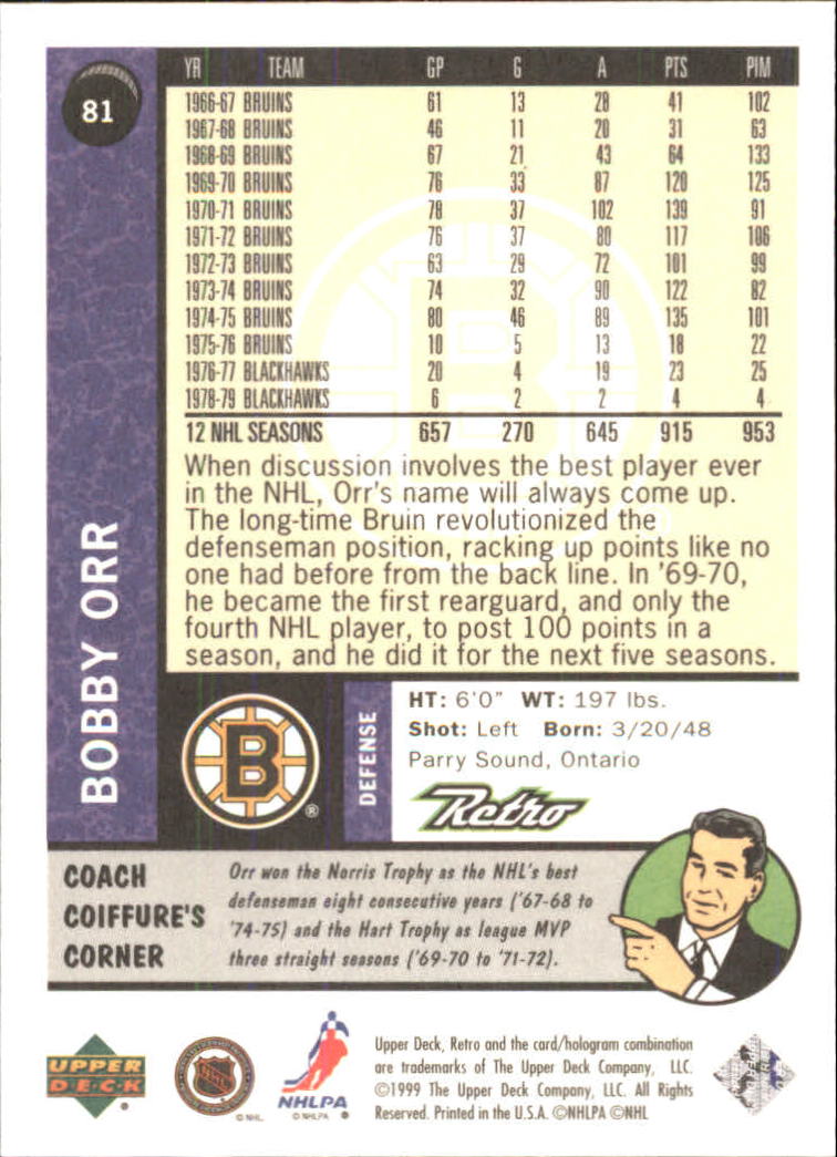1999-00 Upper Deck Retro #81 Bobby Orr back image