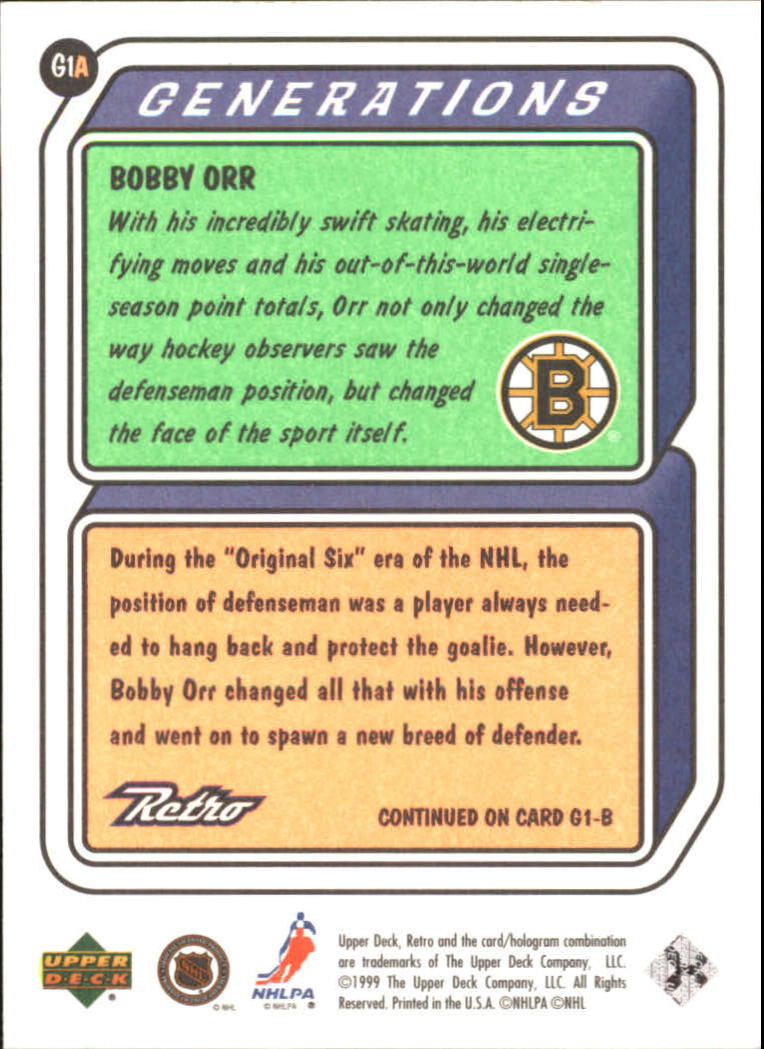 1999-00 Upper Deck Retro Generation #G1A Bobby Orr back image