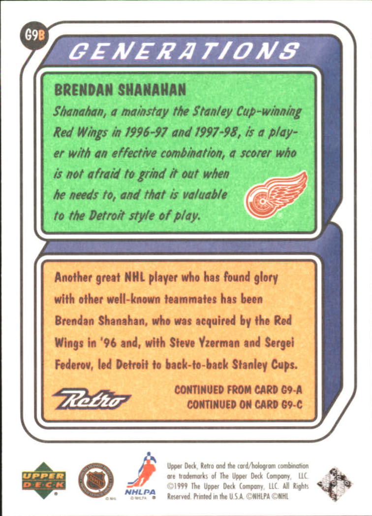 1999-00 Upper Deck Retro Generation #G9B Brendan Shanahan back image