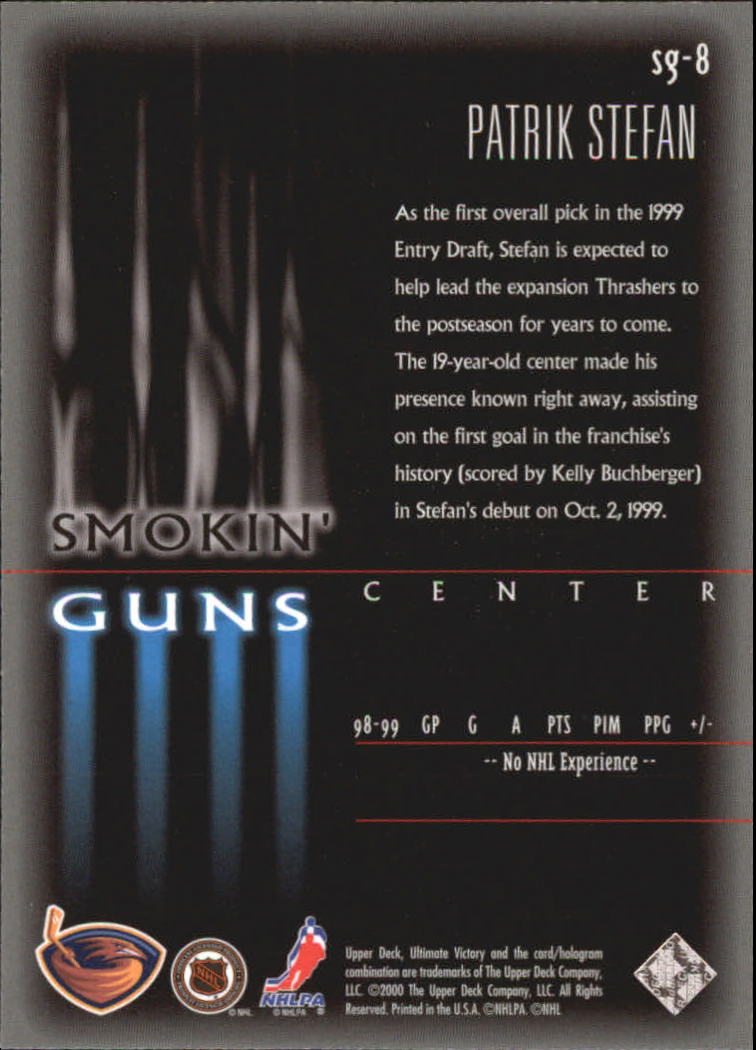 1999-00 Ultimate Victory Smokin Guns #SG8 Patrik Stefan back image