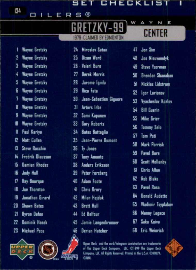 1999-00 Upper Deck #134 Wayne Gretzky CL back image