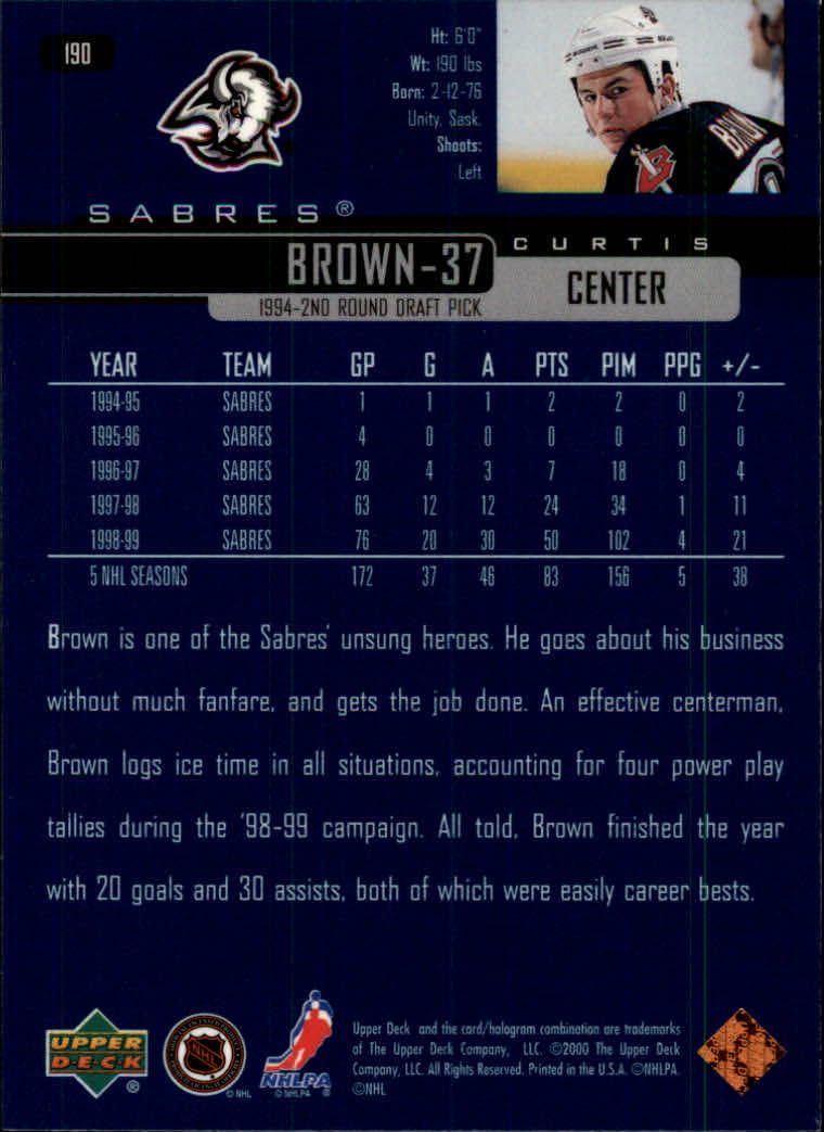 1999-00 Upper Deck #190 Curtis Brown back image