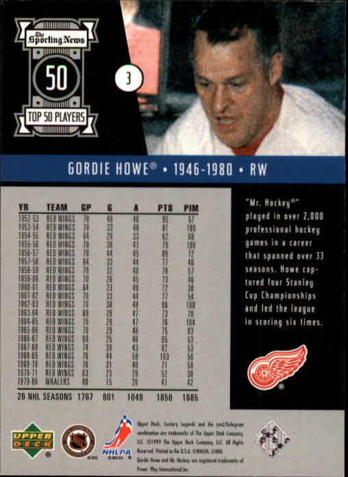 1999-00 Upper Deck Century Legends #3 Gordie Howe back image