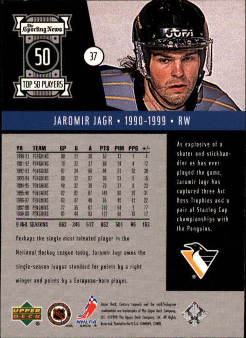 1999-00 Upper Deck Century Legends #37 Jaromir Jagr back image