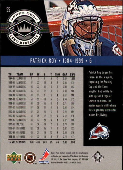 1999-00 Upper Deck Century Legends #55 Patrick Roy back image