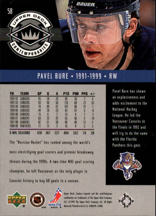 1999-00 Upper Deck Century Legends #58 Pavel Bure back image