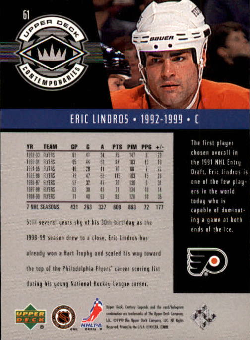 1999-00 Upper Deck Century Legends #61 Eric Lindros back image