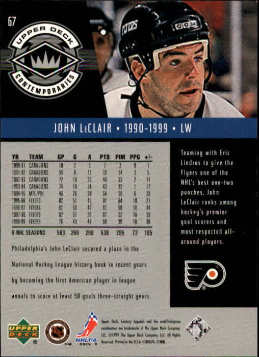 1999-00 Upper Deck Century Legends #67 John LeClair back image